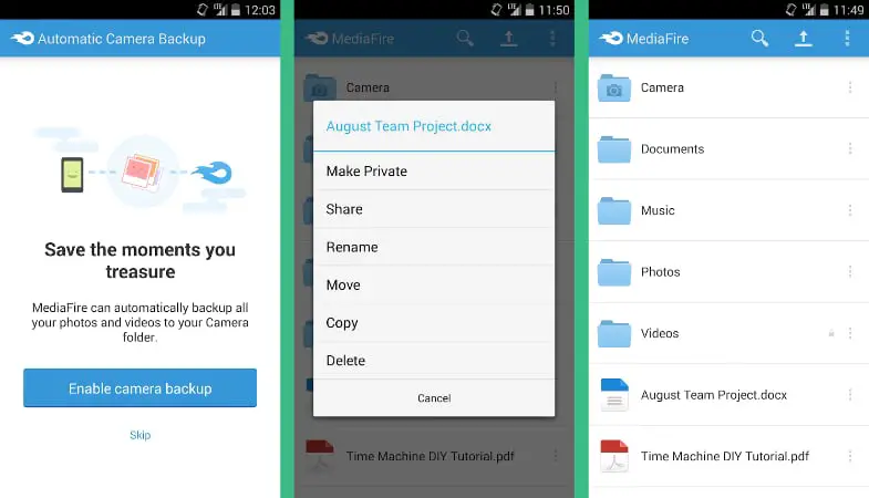 MediaFire cloud storage service for android